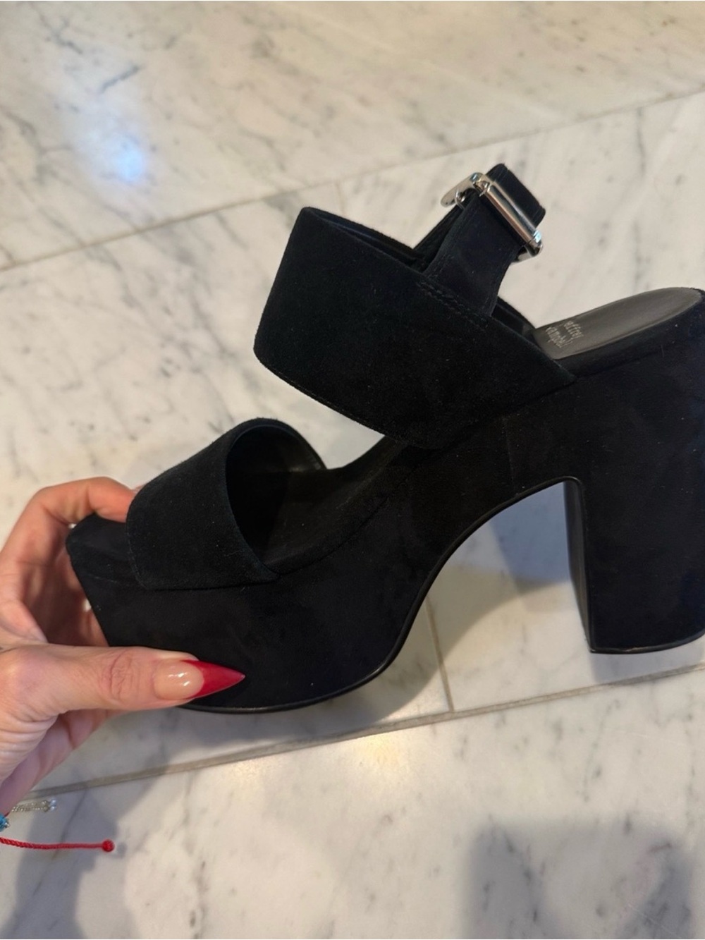 Jeffrey Campbell Black Suede Platform Sandal with Ankle Strap